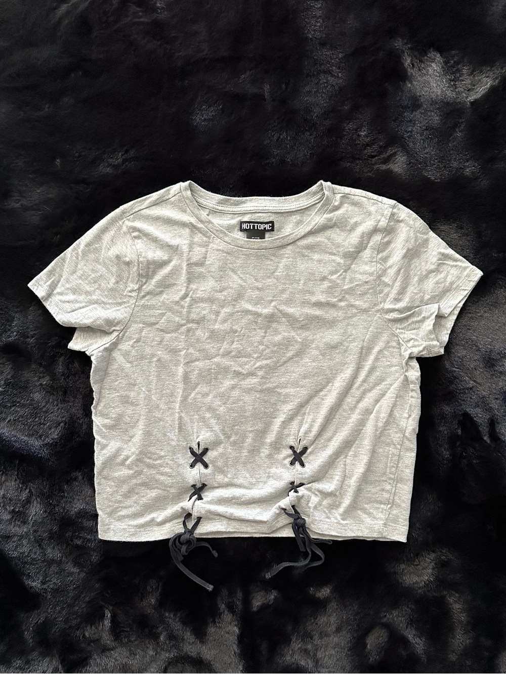 Hot Topic Grey Lace-Up Cropped T-Shirt